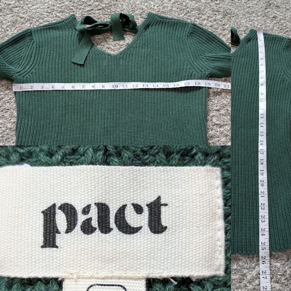 Pact Organic Green Heavy Knit V Neck Tie Back Long Sleeve Cotton Sweater XS - Picture 8 of 8